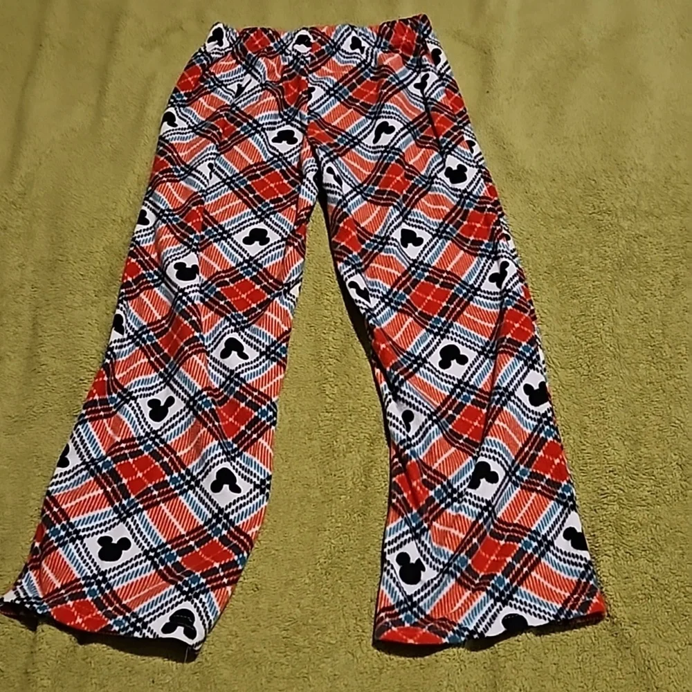 Disney Mickey Mouse Kids Red Green White Black Plaid Fleece Pajama Pant Size 10